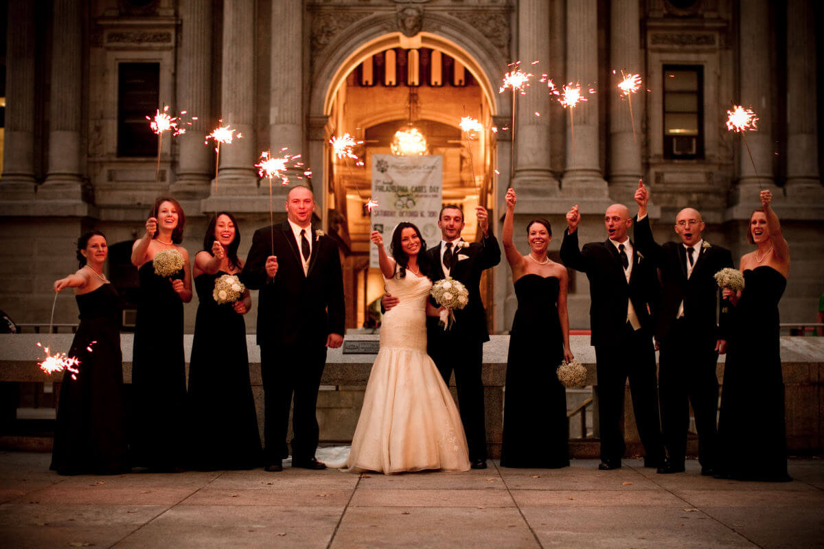Group Wedding Photo With Lights